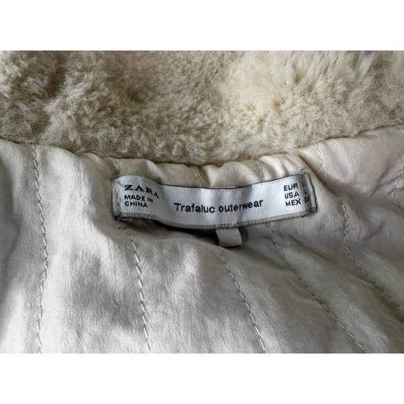 Zara Trafaluc Outerwear Women's Gray Hooded Wool Blend Coat Faux Fur Trim Size L - Picture 6 of 16